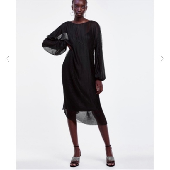 NWOT | ZARA PLEATED MIDI DRESS | SIZE: L - Picture 2 of 5